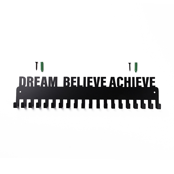 Iron Medal Holder Frame, Medals Display Hanger Rack, Rectangle with Word Dream Believe Achieve Never Give Up