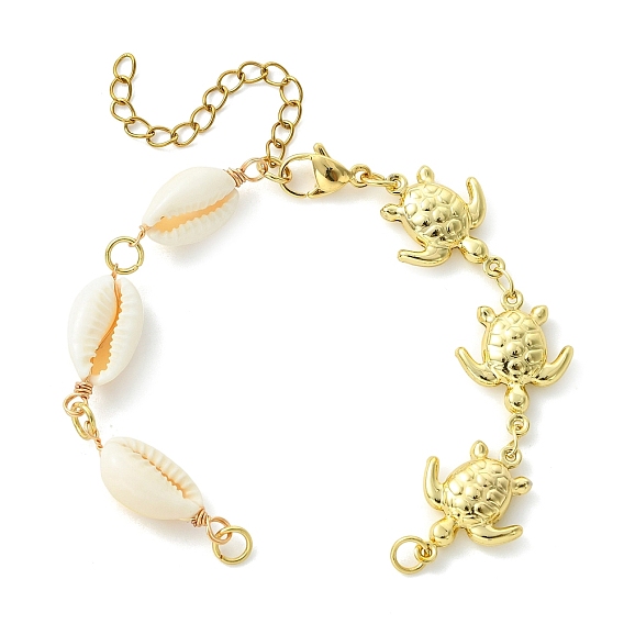 Летний пляж натуральный каури и цепочка из нержавеющей стали в виде черепахи для изготовления браслета, цвет морской раковины