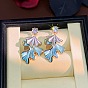 Подвесные серьги-гвоздики из латуни с эмалью и кубическим цирконием, гинкго лист