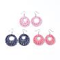 Dangle Earrings, with Handmade Reed Cane/Rattan Woven Beads and Brass Hook, Flat Round