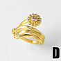 Brass Micro Pave Clear Cubic Zirconia Cuff Open Rings, Flower