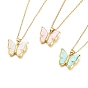 Brass Pendant Necklaces, with Resin and 304 Stainless Steel Cable Chains, Butterfly, Golden