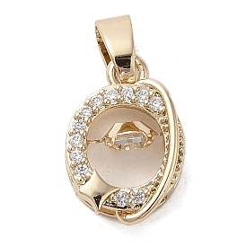 Brass Micro Pave Clear Cubic Zirconia Pendants, Long-Lasting Plated, Oval