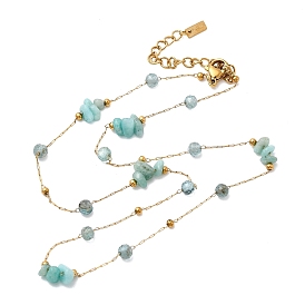 Натуральная амазонитовая крошка 304 цепочка из нержавеющей стали для женщин, со стеклом, ионное покрытие (ip)