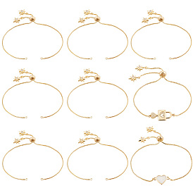 10pcs 1mm chaîne coulissante en laiton pour la fabrication de bracelets, avec des breloques étoiles en zircone cubique transparente, crémaillère plaquage, plaqué longue durée, sans plomb et sans cadmium
