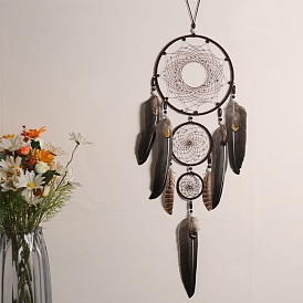 Тканая паутина/сетка с настенными украшениями из перьев, с железным кольцом, для украшения домашней спальни