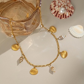 Женские летние пляжные ожерелья с подвесками в форме ракушек из натуральной нержавеющей стали и ракушек, без кадмия, без никеля и без свинца, ионное покрытие (ip)