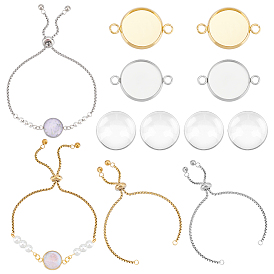 Набор для самостоятельного изготовления браслета со слайдером из купольного звена, включая регулируемые 304 изготовление браслета из нержавеющей стали и плоские круглые соединители кабошонов и стеклянные кабошоны