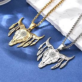 Стиль панк 201 подвеска в виде головы крупного рогатого скота из нержавеющей стали с лазерной резкой, ожерелья из цепочки для женщин и мужчин