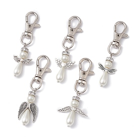 Décorations de pendentifs en alliage d'ange et perles de verre, avec fermoir mousqueton