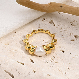 Twisted Chevron Pearl Ring with 14k Gold Plating and Freshwater Pearls
