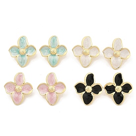 PVD Vacuum Plating Golden 304 Stainless Steel Stud Earrings for Women, with Enamel, Flower