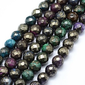Dyed Natural Pyrite Beads Strands, Faceted, Round