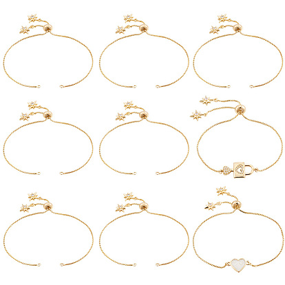 10pcs 1mm chaîne coulissante en laiton pour la fabrication de bracelets, avec des breloques étoiles en zircone cubique transparente, crémaillère plaquage, plaqué longue durée, sans plomb et sans cadmium
