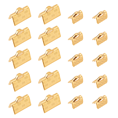 20pcs 2 style 304 extrémités de sertissage de ruban en acier inoxydable, rectangle