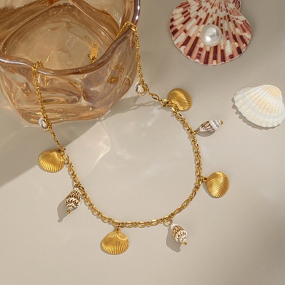 Женские летние пляжные ожерелья с подвесками в форме ракушек из натуральной нержавеющей стали и ракушек, без кадмия, без никеля и без свинца, ионное покрытие (ip)