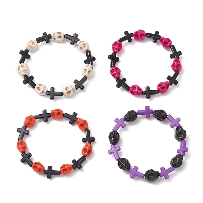 Браслеты из акриловых бусин с крестом и черепом на Хэллоуин