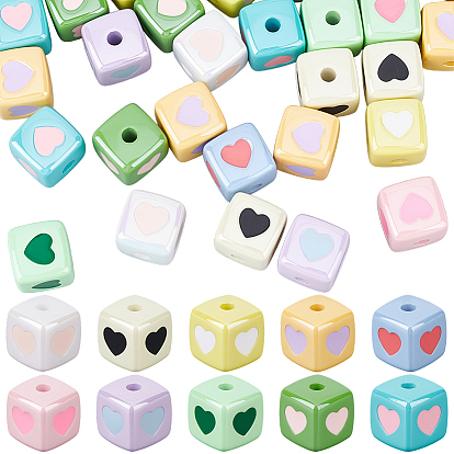 40 шт. непрозрачные акриловые эмалевые бусины, кубик с сердечками из бисера