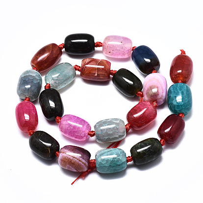 Natural Multi-Color Agate Beads Strands, Crackle Style, Dyed & Heated, Barrel