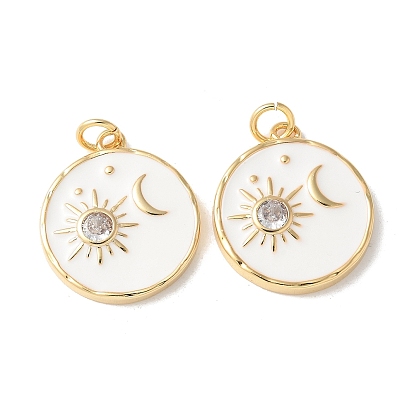 Подвески из латуни с микропаве из прозрачных кубических цирконий и эмали, плоский круглый с подвесками солнца и луны, без кадмия и без свинца, долговечный, стойки покрытие, с целью перехода в кольце