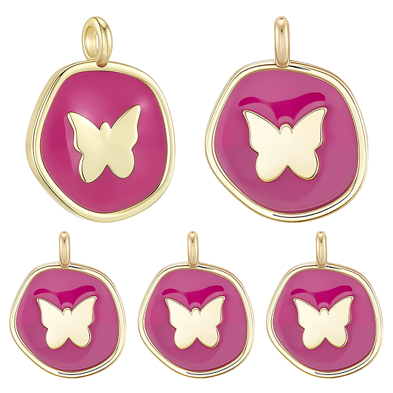 10 кулоны латунные эмалевые шт., плоский круглый с подвесками в виде бабочек, стойки покрытие, без кадмия и без свинца, долговечный, реальный 18 k позолоченный