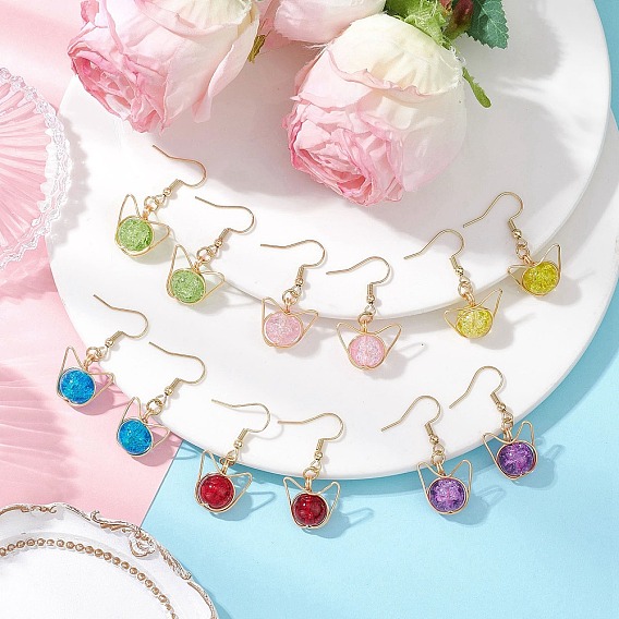 304 серьги-подвески из нержавеющей стали с потрескавшимся покрытием, с экологически чистой медной проволокой, форма кошки, золотые