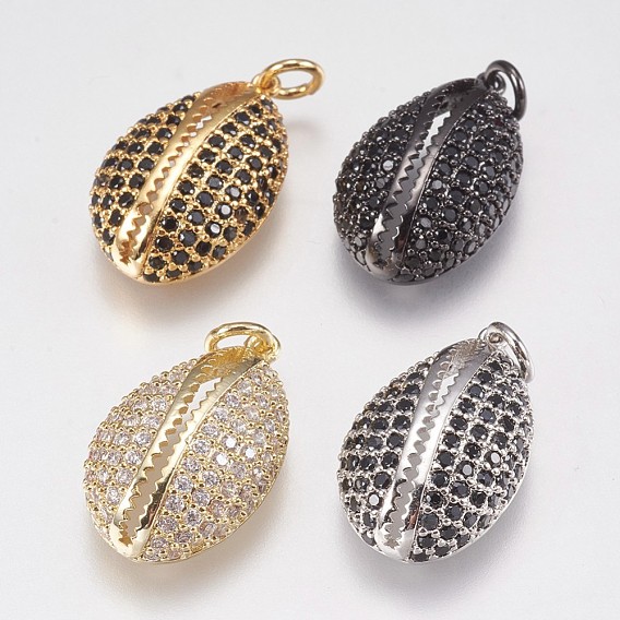 Латунные микро проложить кубического циркония подвески, с прыжковых колец, формы раковины