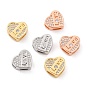 Brass Micro Pave Cubic Zirconia Slide Charms, Long-Lasting Plated, Cadmium Free & Lead Free, Heart with Word LOVE