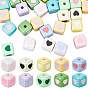 40Pcs Opaque Acrylic Enamel Beads, Cube with Heart Beads