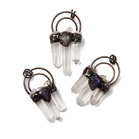 Подвески из натурального кварцевого кристалла и аметиста, граненые подвески из горного хрусталя в форме пули с фурнитурой из красной меди и соединительными кольцами