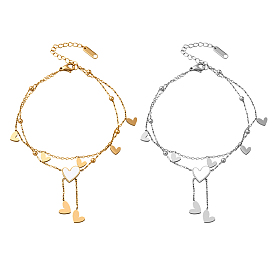 2 шт. 2 браслеты на ногу из нержавеющей стали и ракушек в форме сердца, двухслойные кабельные цепочки для женщин