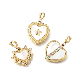 Сердце 304 подвеска из нержавеющей стали со стразами украшения, с белой ракушкой и пружинными застежками, ионное покрытие (ip)