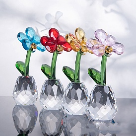 Faceted Glass Display Decorations, for Desktop Home Decoration, Potted Flower, Butterfly Orchid/Sunflower