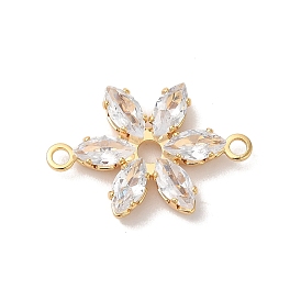 Brass Pave Clear Cubic Zirconia Flower Links Connector Charms, Nickel Free, Long-Lasting Plated