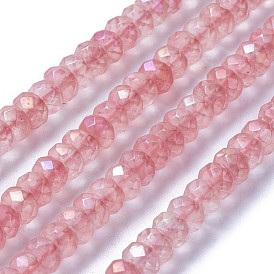 Electroplate Cherry Quartz Glass Beads Strands, Faceted, Rondelle