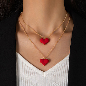 Ожерелье с подвеской в виде сладкого и прохладного сердца для женщин - двухслойная бархатная цепочка с двумя сердцами, идеально подходит для наслаивания