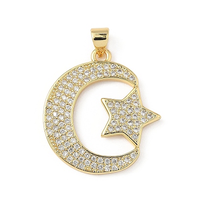 Латунные микро проложить кубического циркония подвески, Луна и звезды, без свинца и без кадмия, долговечный, реальный 18 k позолоченный, стойки покрытие