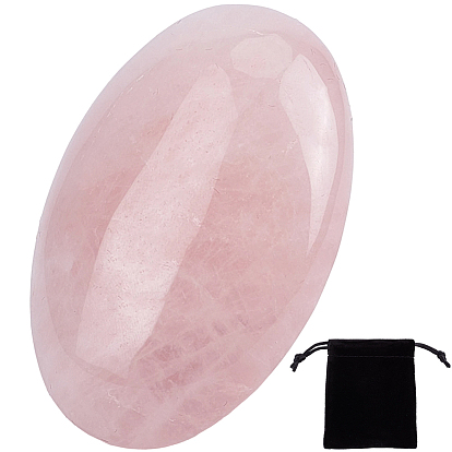 1 шт. натуральных целебных камней из розового кварца, пальмовые камни, Плоско-овальные, с 1шт. черных прямоугольных бархатных мешочков на завязках