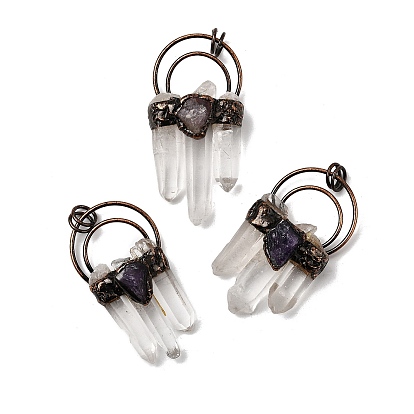 Подвески из натурального кварцевого кристалла и аметиста, граненые подвески из горного хрусталя в форме пули с фурнитурой из красной меди и соединительными кольцами