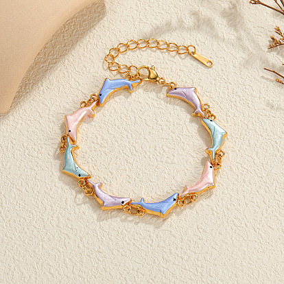 304 Bunte Delfin-Gliederarmbänder aus Edelstahl mit Emaille für Damen