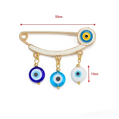 Alloy Enamel Evil Eye Charms Brooch, Lucky Eye Glass Brooch, Golden