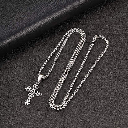 Gotische Halsketten mit Anhänger aus Edelstahl und schwarzem Zirkonia-Pavé, Kreuz