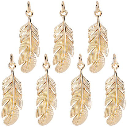 12 piezas colgantes de latón, encantos de plumas, sin plomo y el cadmio, larga duración plateado, chapado en rack, con anillo de salto