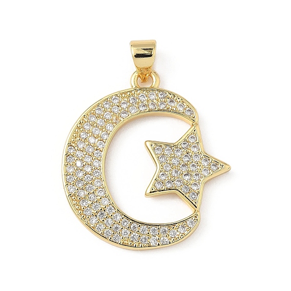 Латунные микро проложить кубического циркония подвески, Луна и звезды, без свинца и без кадмия, долговечный, реальный 18 k позолоченный, стойки покрытие