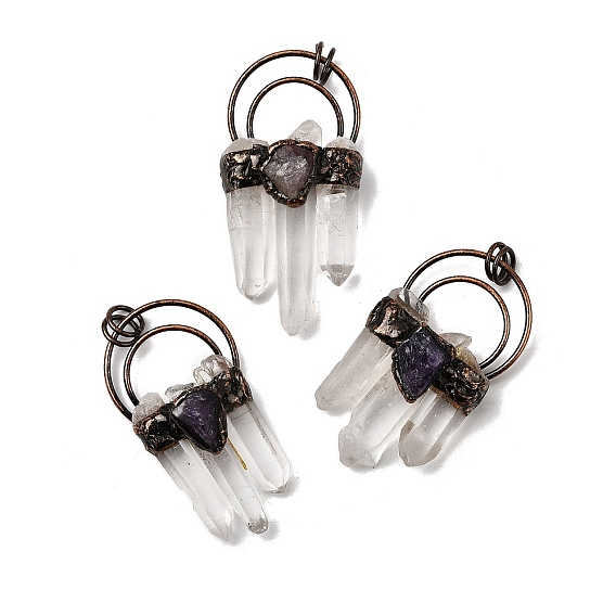 Подвески из натурального кварцевого кристалла и аметиста, граненые подвески из горного хрусталя в форме пули с фурнитурой из красной меди и соединительными кольцами