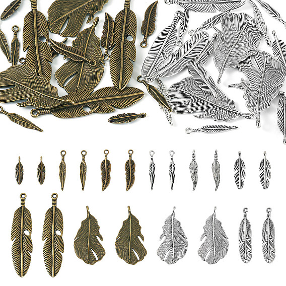 40 шт 10 стили подвески из сплава в тибетском стиле, перо