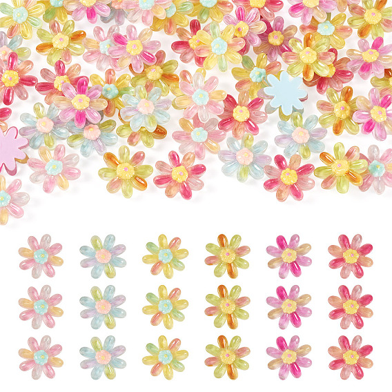 60шт. 6цветные прозрачные смоляные цветочные кабошоны, два тона