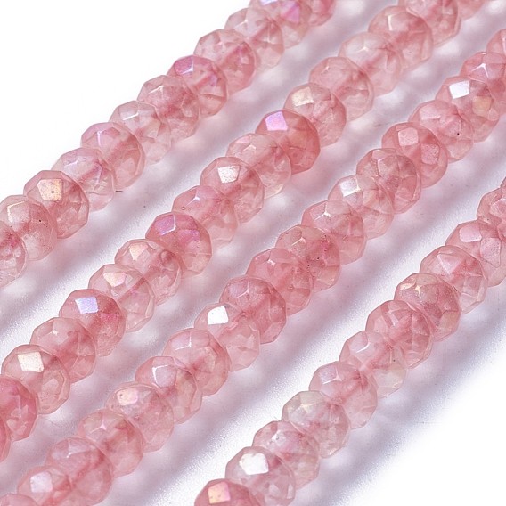 Brins de perles de verre quartz quartz cerise, facette, rondelle