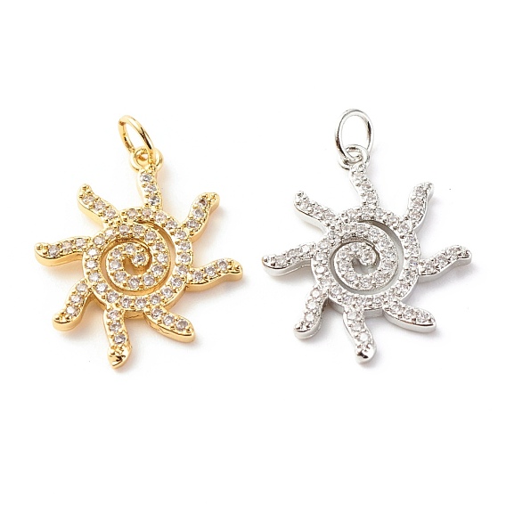 Латунные микропаве прозрачные подвески с фианитом, без кадмия и без свинца, солнце