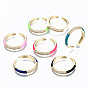 Brass Micro Pave Clear Cubic Zirconia Cuff Rings, Open Rings, with Enamel, Cadmium Free & Nickel Free & Lead Free, Golden